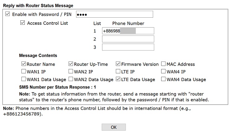 a screenshot of LTE router management page